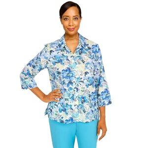 Alfred Dunner Blue and Green Floral Top